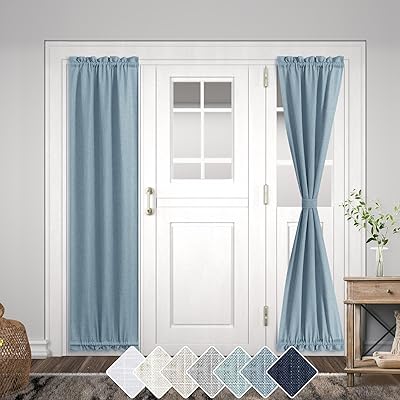 KOUFALL French Door Curtain, Linen Side Light Sidelight Blinds for Window Covering, 1 Panel, 25x72 72 Inches Long, Stone Blue