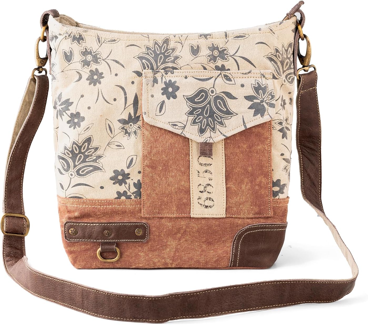3BLifestyle - Zipper Bag | Upcycled Vintage Canvas & Leather |  with 2 Different Straps | Multi Pockets Bag