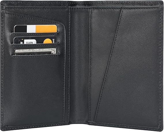 Polare RFID Blocking Leather Passport Holder Travel Bifold Wallet For Men | Napa Cowhide Leather, Functional Slim Wallet, Black