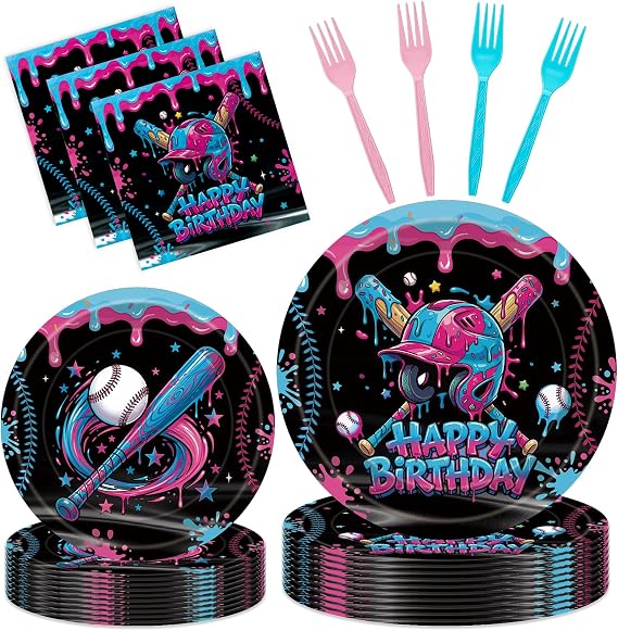 Baseball Drip Party Decorations - 96 Pcs Ice Cream Birthday Plates