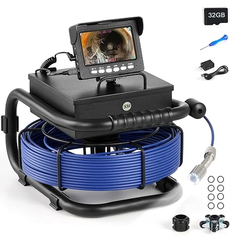 ZELCAN Sewer Camera, Drain Camera 165FT with 4.3 in. LCD Screen, Waterproof IP68 Borescope Plumbing Camera with 12 LED Lights with 5300mAh Battery DVR Recorder, Included 32GB Card