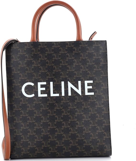 Pre-Loved Vertical Cabas Tote Triomphe Coated Canvas Small, Brown
