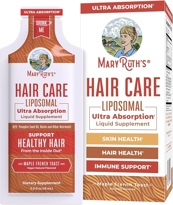 MARYRUTH'S Hair Care Liposomal, Ultra Absorption, Gluten Free, 14 Servings | Liquid Hair Vitamins, Vitamin D3, Vitamin E, Biotin, Hyaluronic Acid, Selenium, Hair & Skin Care, Vegan, Non-GMO, Gluten Free