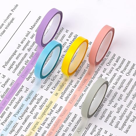 5 Rolls Highlighter Tape Colored Transparent Marking Sticker Removable Fluorescent Neon Tape Annotation Supplies for Teachers Students Reading Home Office, 0.23inch X 16ft