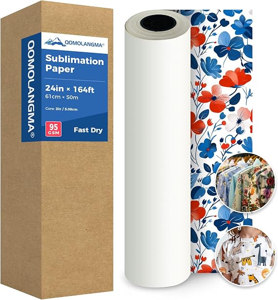 Sublimation Paper Roll 24 in x 164 ft Fast Dry Dye Sublimation Paper for SureColor F170 F570 Dye Sublimation Printer 95gsm, 2" Core