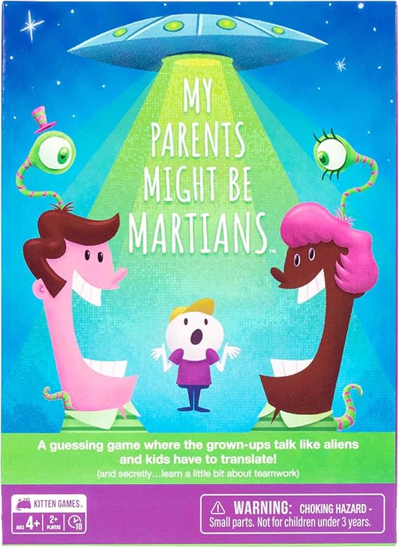 Exploding Kittens My Parents Might Be Martians, 2+ Players, Card Game | Give one-syllable clues so kids guess the word before the grown-ups in this quick family word game built for teamwork!