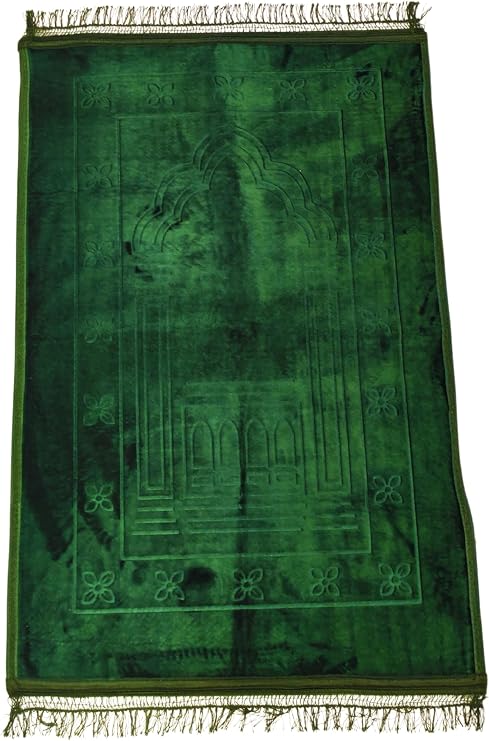 Prayer Rug Muslim Mat Islamic - Thick Large Padded Sajadah for Kids Men Women Sole Prayer Rug Soft Luxury Great for Knees and Forehead (Green)