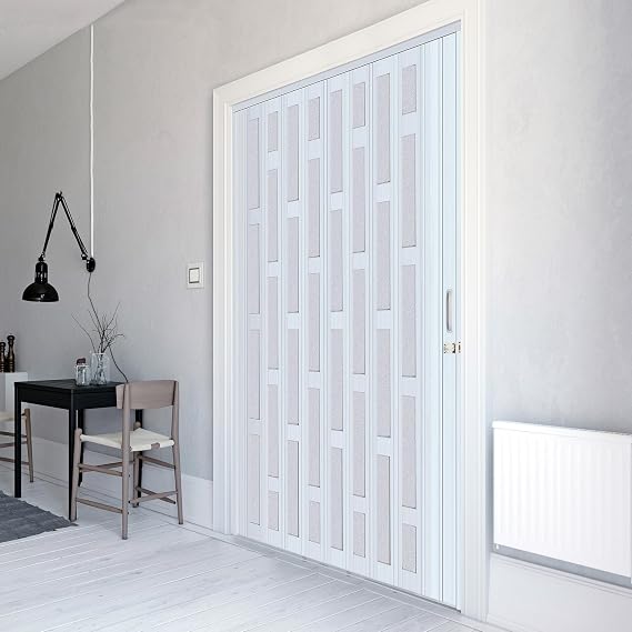 DIYHD 60X80in Frosted Glass PVC Folding Accordion Door, Space-Saving