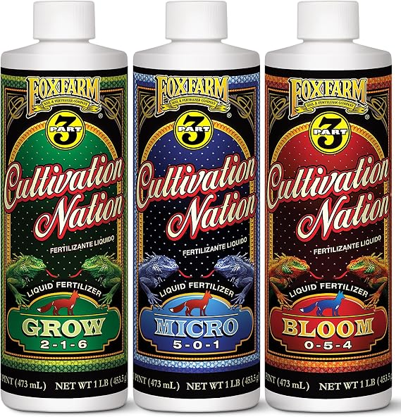 FoxFarm Cultivation Nation 3-Part Liquid Fertilizer Program - Grow, Micro & Bloom Fertilizers for Vegetative Growth, Plant Nutrients & Flowering Support - Greenhouse Tested for Consistent Quality
