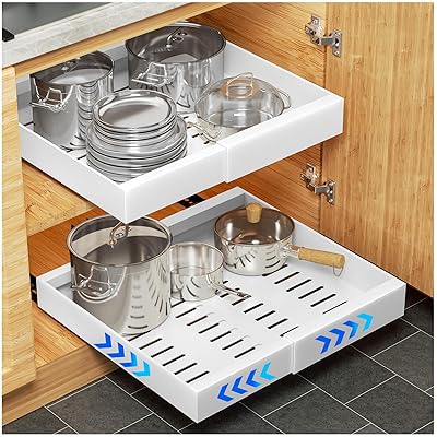 Expandable Pull Out Drawers 12.6-20.5, Slide Out Cabinet Organizers with Adhesive Nano Film for Kitchen Organization White