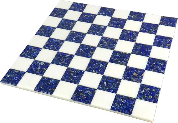 Royal Chess Mall - 18'' Borderless Marble Stone Luxury Chess Board - Lapis Lazuli Blue and White
