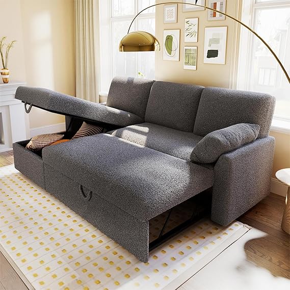 PaPaJet Sofa Bed, Sleeper Sofa with Storage, Pull Out Couch, L Shaped Sofa