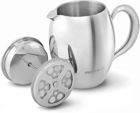 VeoHome - 0.75 litre plunger - Unbreakable and keeps the coffee hot for a long time thanks to its double stainless steel shell