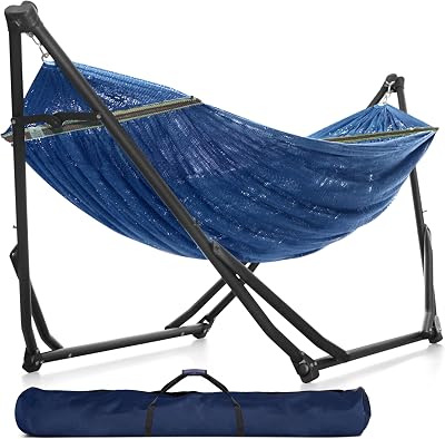 Tranquillo UniGen Hammock, Hammock with Stand Heavy Duty IndoorOutdoor Hammock with Signature Steel Stand, 600lbs Premium Foldable, Durable 2-Layered Soft Polyester, Aegean