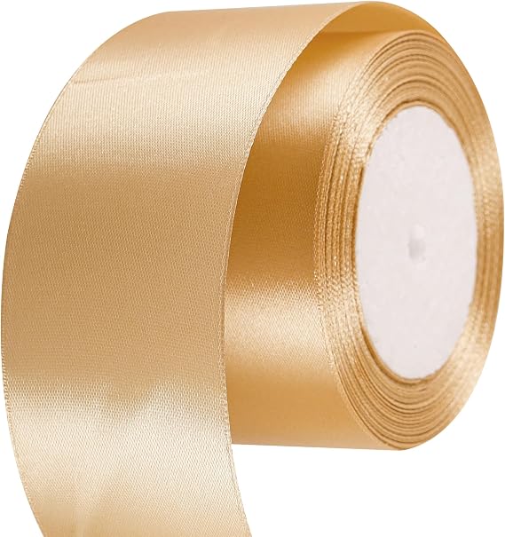 50mm Wide Gold Ribbon Thick Champagne Satin Ribbon 22m, 2 inch Thick Gold Ribbon for Gift Wrapping Wedding Car Christmas Tree Xmas Birthday Cake Hair Bow Florist Bouquet Crafts Decorations
