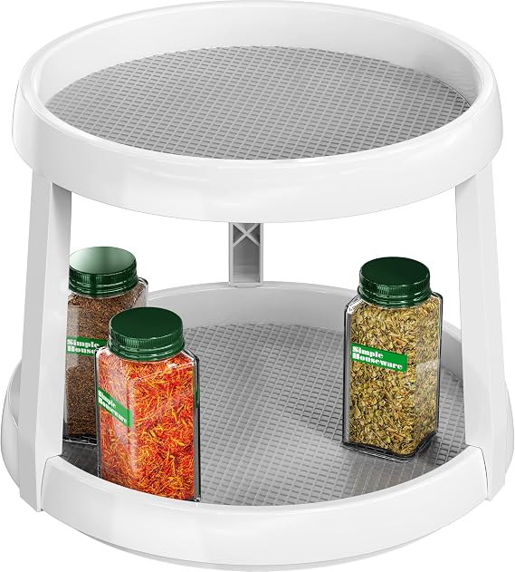 Simple Houseware 2-Tier Lazy Susan Spice Organizer, 10-Inch, White/Gray