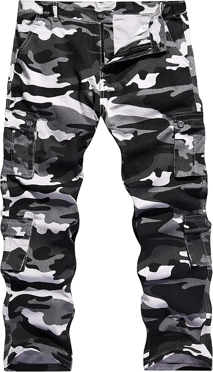 BOJIN Men's Cargo Pants Casual Military Army Camo Relaxed Fit Cotton Combat Camouflage Cargo Work Pants with 8 Pockets