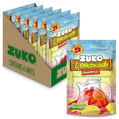 Zuko Strawberry Lemonade Instant Powder Drink | Family Pack | No Sugar Needed | Vitamin C | 14.1 Ounce Pack of 6