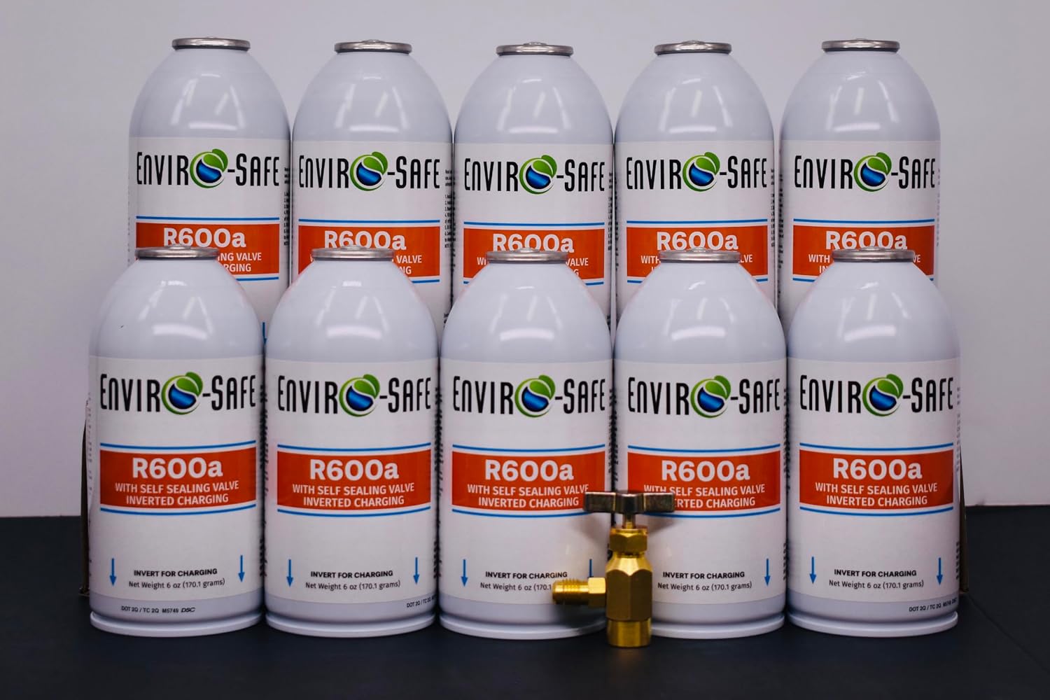 R600a Refrigerant - Case of 10 6oz Cans - Self Sealing- R600a for HVAC for Use with Top-Tap