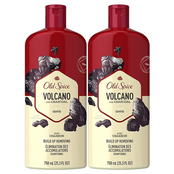 Old Spice Shampoo for Men, Charcoal Build-Up Removing, Volcano, 25.3 fl oz, Twin Pack