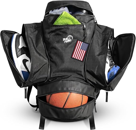 Basketball Backpack with Shoe Compartment | Large Sports Bag with Expandable Sneaker Pockets for Up To Size 13 | Carry Your Ball, Shoes, Kit Easily.