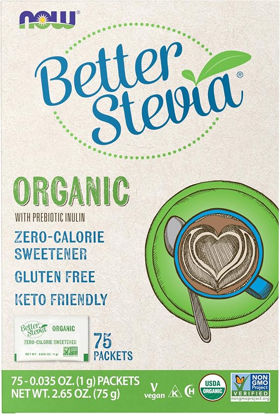 NOW BetterStevia Organic Zero-Calorie Sweetener, 75 Packets
