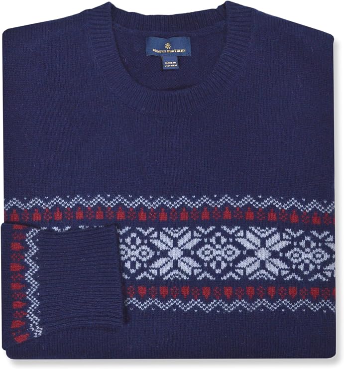 Brooks Brothers Mens Mediumweight Wool Blend Fair Isle Knit Crewneck Sweatshirt Sweater,