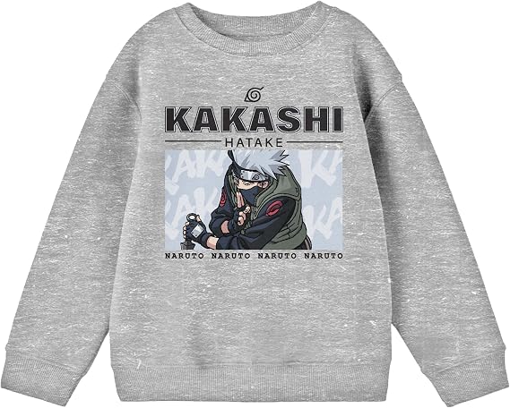 Naruto Kakashi Crew Neck Long Sleeve Youth Athletic Heather Sweatshirt