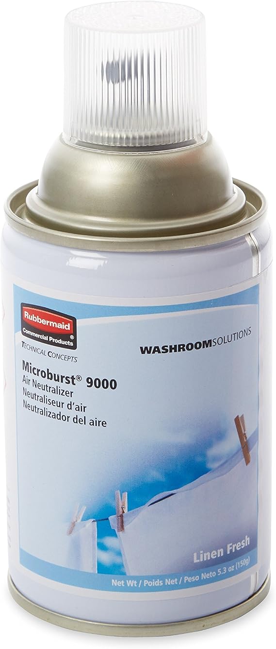 Rubbermaid Commercial Tc Microburst 9000 Air Freshener Refill, Linen Fresh, 5.3 Oz Aerosol Spray, 4/carton