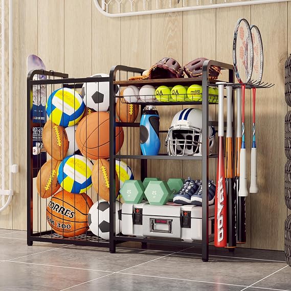 Homsorout Garage Sports Equipment Organizer, Ball Storage for Gear and Toys, Large Capacity, Sports Organizer for Garage with Hooks and Baskets
