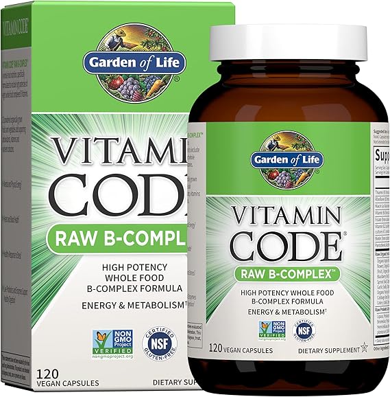 Garden of Life Vitamin B Complex, 120 Vegan Capsules, High Potency Vitamins for Energy & Metabolism with B6, Folate & B12 as Methylcobalamin Plus Probiotics
