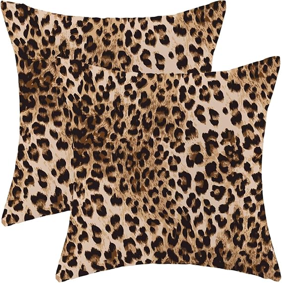 Leopard Pillow Covers 18x18 Set of 2 Brown Cheetah Animal Print Decorative Throw Pillow Modern Outdoor Cotton Square Farmhouse Cushion Cover for Home Couch Sofa