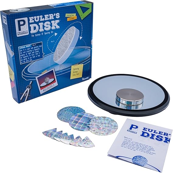 Toysmith Euler's Disk Physics Science Desk Toy, Chrome, 3 inches | Spinning Disk, Mirror Base, Light Refraction, Sound Display, Physics Demo, Desk Toy, Classroom Activity, STEM Toy, Ages 8+