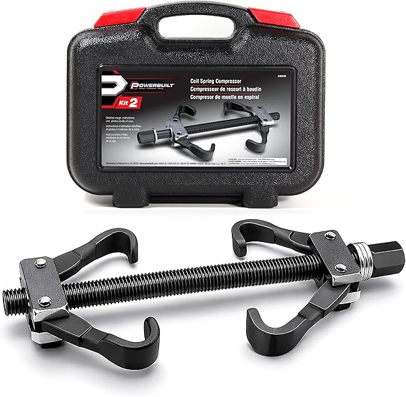 Powerbuilt Strut Coil Spring Compressor Tool Kit, Compress, Remove and Install Vehicle Strut and Coil Springs Set for Vehicles, Storage Case 648628, Black