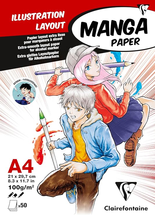 Clairefontaine Manga Layout Paper for Colouring Glued Pad, 100 g, A4, 50 Sheets