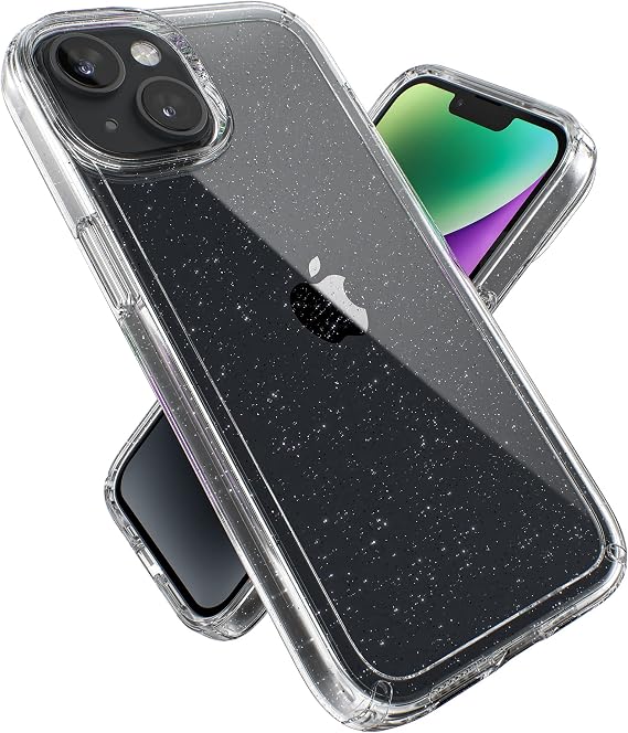 Speck Clear iPhone 14 & iPhone 13 Case - Drop Protection, Scratch Resistant & Anti-Yellowing Dual Layer Case for iPhone 14 & iPhone 13 Case for 6.1 inch Model - Clear with Platinum Glitter GemShell