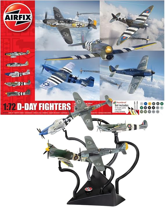 Airfix Aircraft Model Building Kits - A50192 D-Day Fighters Miniature Craft Kit, 1/72 Scale Plastic Model Plane Kits for Adults to Build - Aeroplane Gifts for Men