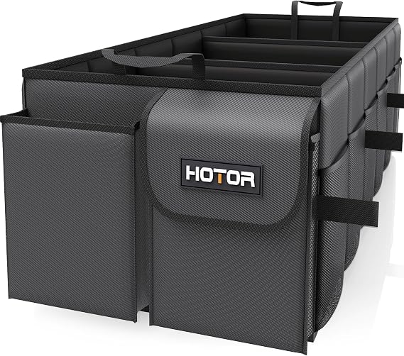 HOTOR Trunk Organizer - Foldable Car Organizer for SUVs & Sedans Storage | Sturdy Car Organization for Men & Women, Car Accessories, Tools, Sundries, Black, 3 Compartments, 35.4" x 14.2" x 10.6"