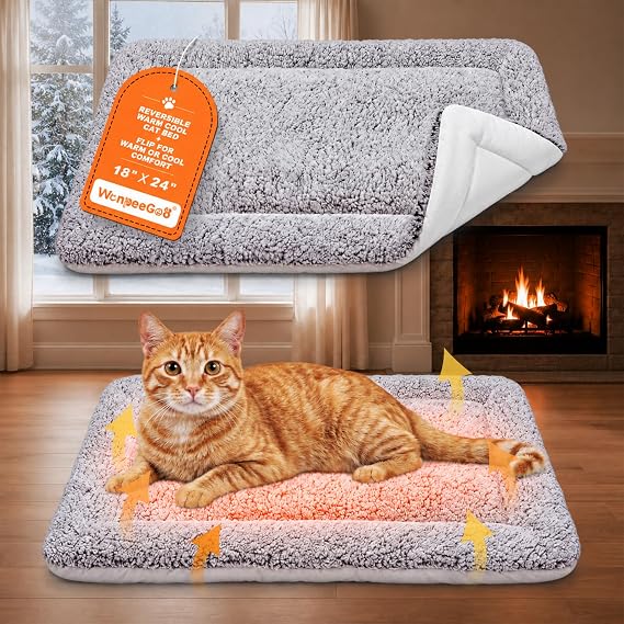 Self Warming Cat Bed, Reversible Self Heating Cat Pad, Gray, 18 x 24 Inches