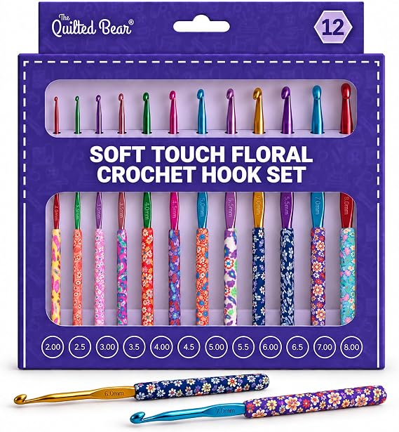 The Quilted Bear Soft Touch Floral Crochet Hook Set, 12 Ergonomic Hooks