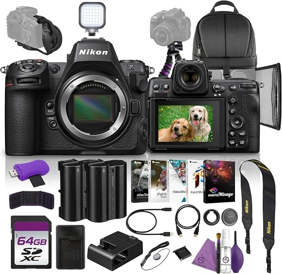Nikon Z8 Mirrorless Camera Body 45.7MP Stacked Sensor 8K60p N RAW 4K120p Video Bundle with Replacement Battery + Charger + Cleaning Kit + Flexible Tripod + 64GB UHS-II Memory Card + Backpack + More