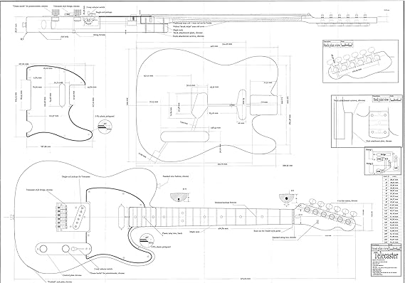 Rainbow Spirit Telecaster Electric Guitar Plans - Full Scale, Actual Size