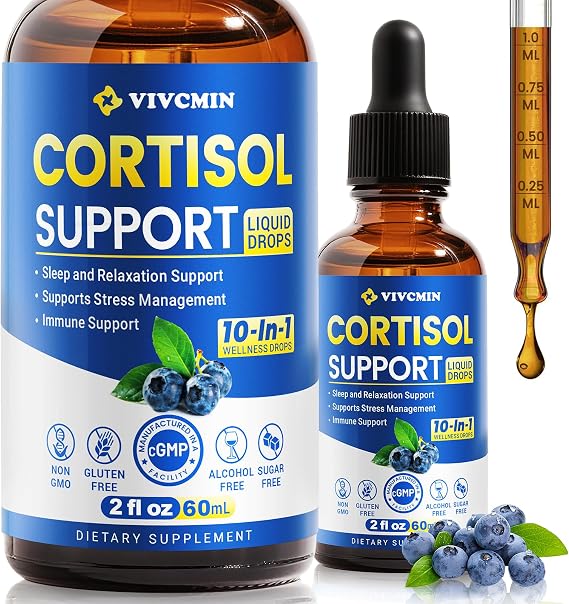 vivcmin 10 in 1 Cortisol Supplements for Women, Mood Support, 2 Fl Oz