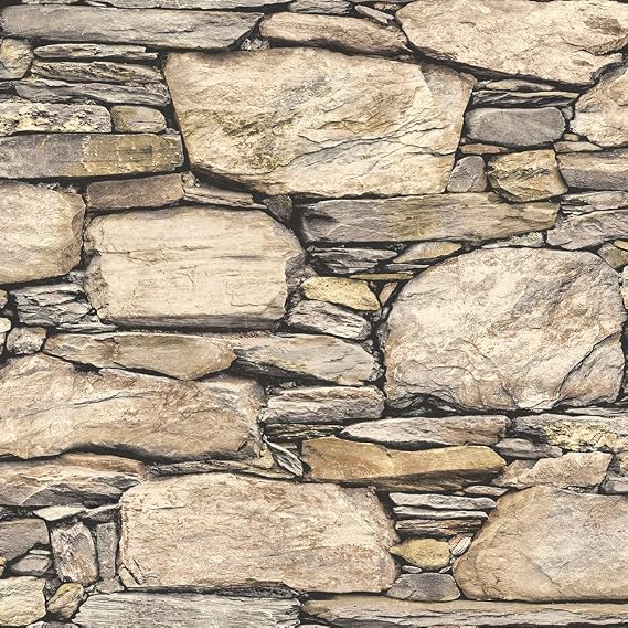 NuWallpaper Hadrian Stone Wall Peel and Stick Wallpaper, Brown, Removable Wallpaper, 20.5 in x 18 ft
