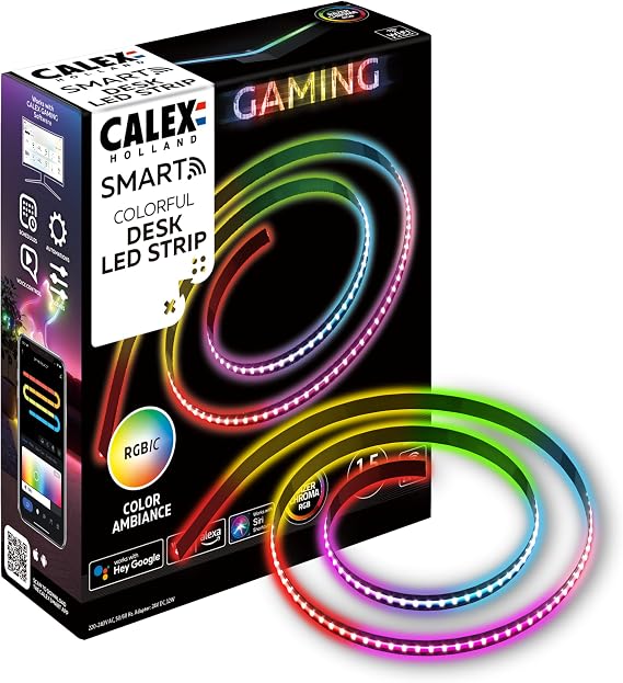 CALEX Smart LED Strip Light, 150cm, RGBIC, Self-Adhesive, WiFi App | Blend multiple colours at once for dynamic effects, featuring a self-adhesive back for easy mounting
