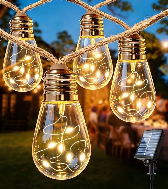 LITOHOM Solar Festoon Lights Outdoor,9.6M/31.5FT S14 Solar String Lights Outdoor,20 Shatterproof Bulbs Garden Outdoor Lights,IP65 Waterproof,Personalized for Patio Balcony Backyard Party Decor [Energy Class G]