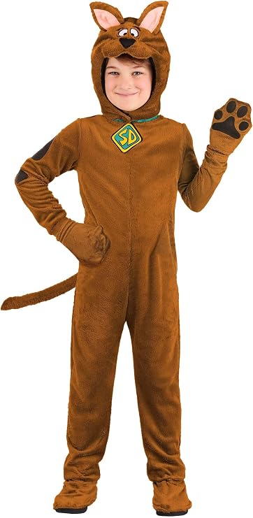 Deluxe Kid's Scooby-Doo Costume for Boys & Girls - Jumpsuit with Mitts, Tail, Hood, Shoe Covers