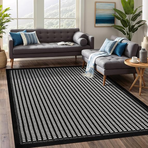 Beverly Rug Micro Loop Area Rug Black/White 5x7 Geometric Modern Luxury Zebra Durable Soft Indoor Rugs for Living Dining Room Office Stain Resistant Non Shedding Casual Indoor Carpet 5 x 7