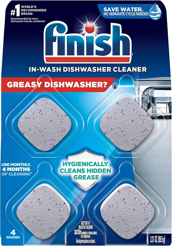 Finish Dishwasher Cleaner Tablets, Grease & Grime Remover, 4ct