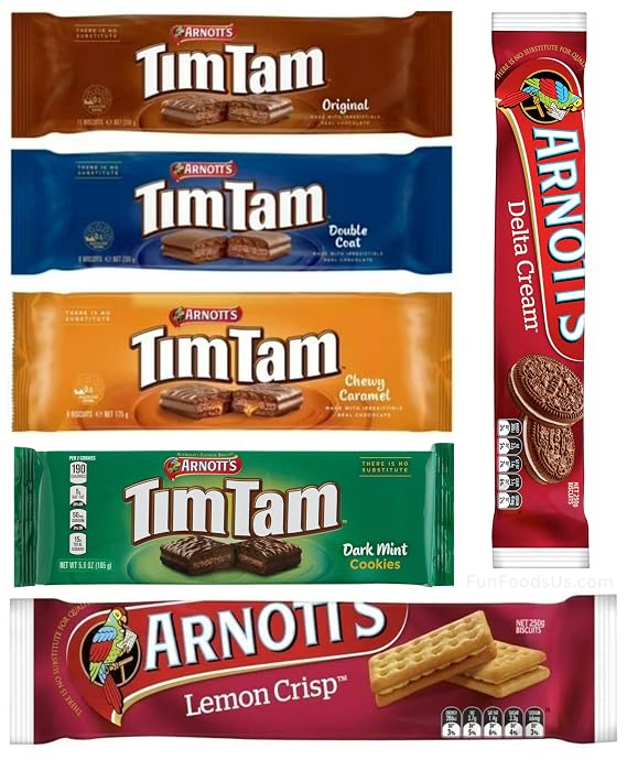 Combo Packs - Tim Tam Chocolate Biscuits Assortment Packs - 1 Original, 1 Double Coat, 1 Chewy Caramel, Dark Mint, Delta Cream Biscuits & Lemon Crisp Biscuits, Great Family Treats (Value 6 Pack)